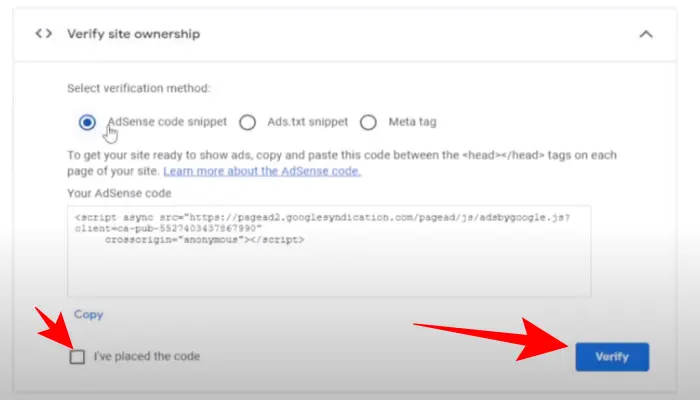 adsense code को header में डालें